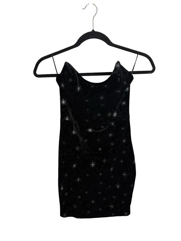 Superdown Black Velour Celestial Stevie Sweetheart Mini Dress - Image 3