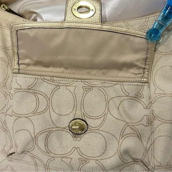 Coach Signature Penelope Purse Linen Leather Crossbody Shoulder Bag Cream Gold - Image 8