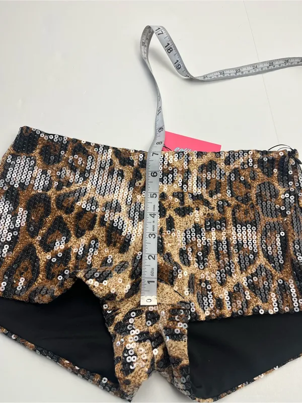 Edikted Sequin Leopard Print Micro Shorts Brown Black Womens Small Stretch NEW - Image 9