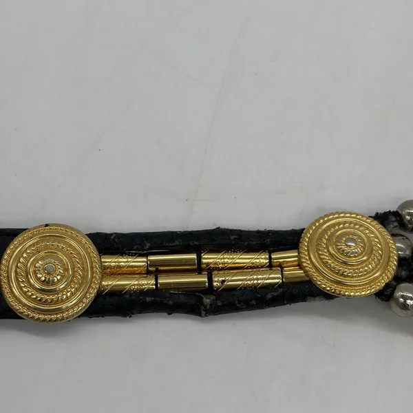 Vintage Avignon Womens M Belt Black Leather Silver & Gold Beading Boho Western - Image 11