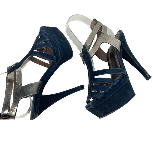 MARNI Blue/Silver Strappy Platform Heels Stiletto Sandals - Size 6.5 - Image 8