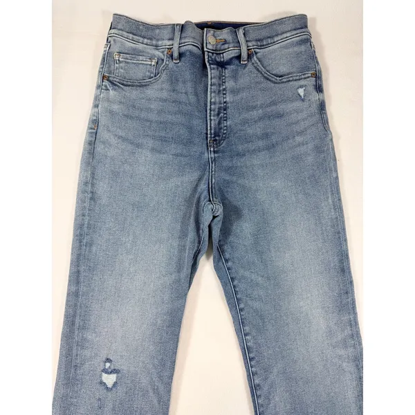 Express Womens 90s Slim Super High Rise 10R Blue Jeans Distressed Denim - Image 12
