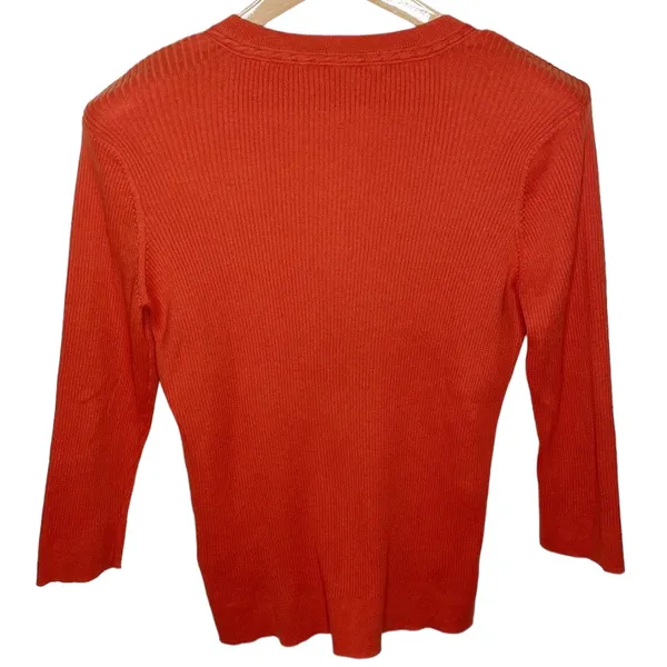 Lauren Ralph Lauren cotton v-neck 3/4 sleeve ribbed knit sweater size XL - Image 2