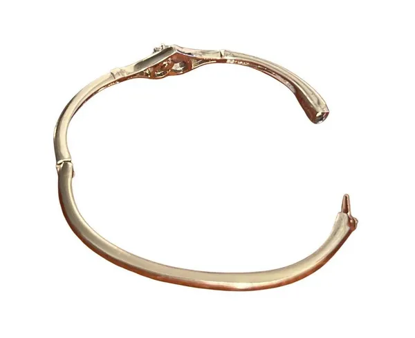 Vintage Gold Tone Clamper Bracelet Open Heart Clear Crystal Hinged Estate 6.5" - Image 4