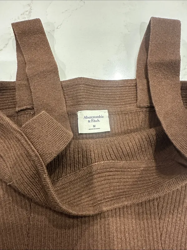 Abercrombie & Fitch Brown Ribbed sweater straight‎ neck bodysuit thong NWT - Image 3
