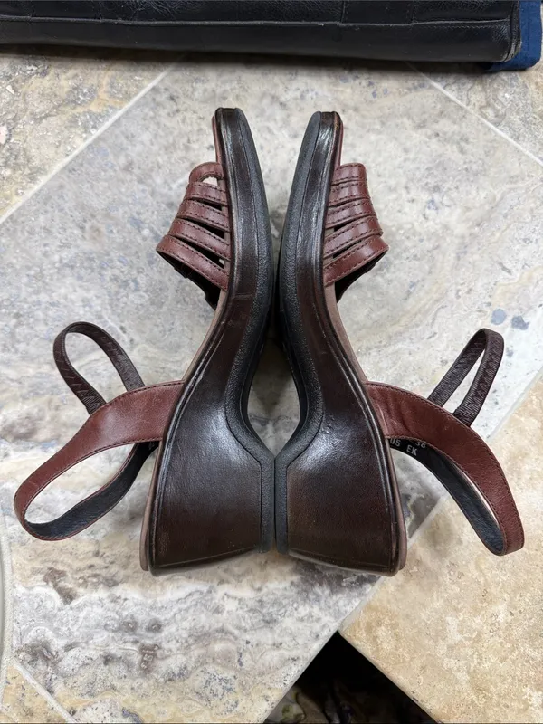 Dansko Brown Leather Slingback Sandals EU 38 Boho Comfort Wedge Platform - Image 8