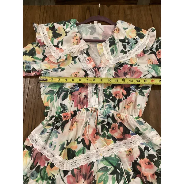 FOR LOVE AND LEMONS Bailey Floral Asymmetrical long sleeve ruffle mini Dress S - Image 9