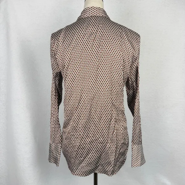 Abercrombie & Fitch Button Up Shirt Womens Small Geometric Satin Brown Office - Image 4