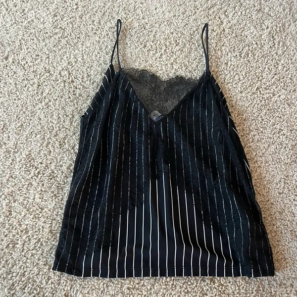 ZARA Black and White Striped lace cami Top never worn - Image 2