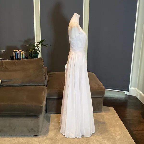 Women’s Elegant White Chiffon Full Length Dress CorsetBack Leg Slit Size 2 *READ - Image 4