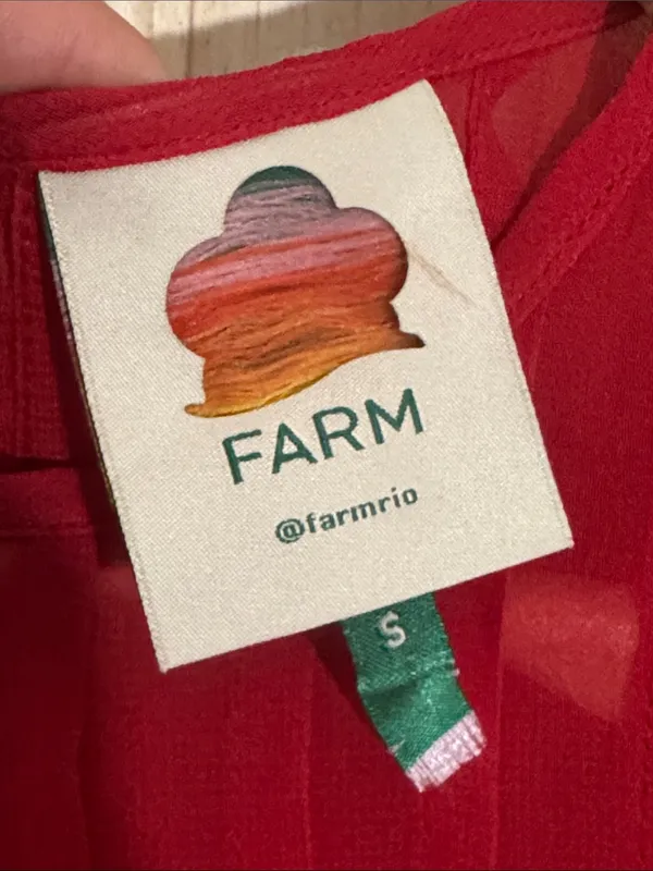 FARM Rio Red Ruffled Sheer Long-Sleeve Peplum Blouse Size Small - Image 9