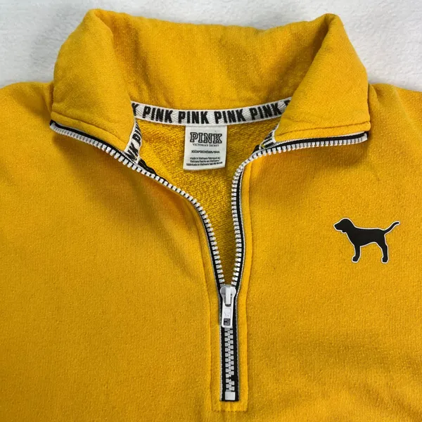 VTG PINK Victoria's Secret Yellow Quarter Zip Pullover Sweatshirt‎ Eighty Six XS - Image 2