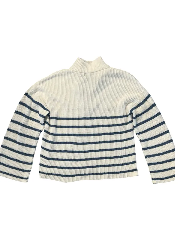 Edikted 1/4 Zip oversized Ribbed Sweater White with Navy Stripes Nautical cotton - Image 8