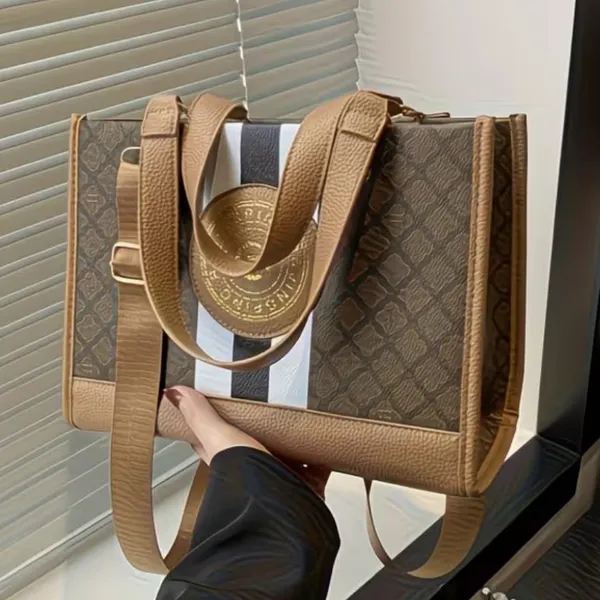 Monogram Stripe Tote Bag G Logo Medallion Top Handle Crossbody Shoulder Bag NIP - Image 7