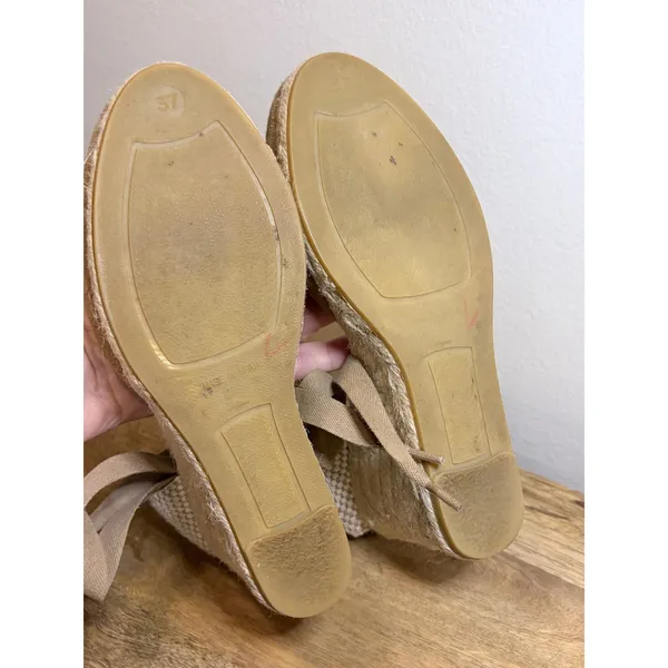 Gaimo Tan Suede Espadrille Wedges Ribbon Ankle Tie Made in Spain EU 37 - Image 10