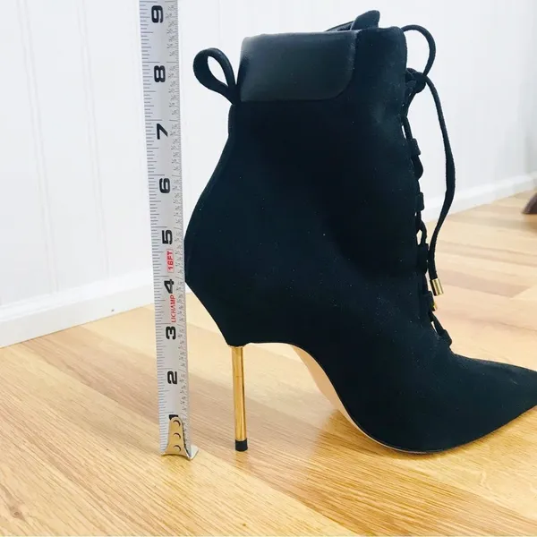 GOOD AMERICAN Black Suede Stiletto Lace Up Ankle Boot Bootie Hiking Size 5.5 New - Image 11