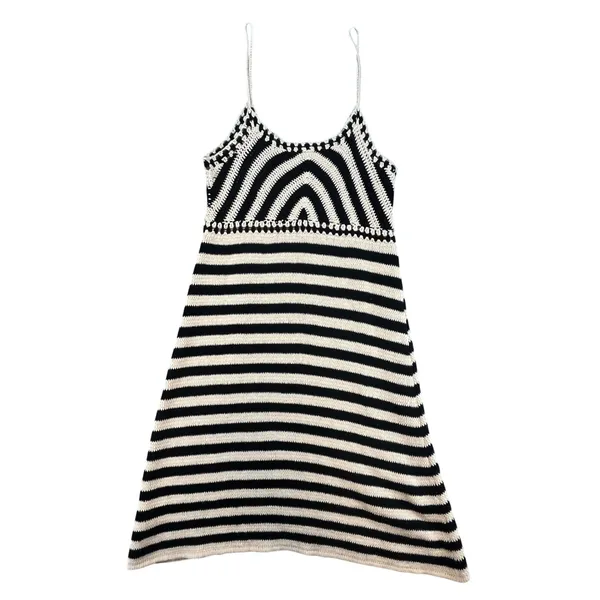 Miou Muse Women Crochet Dress Black Striped Boho Festival Summer‎ Midi S - Image 2