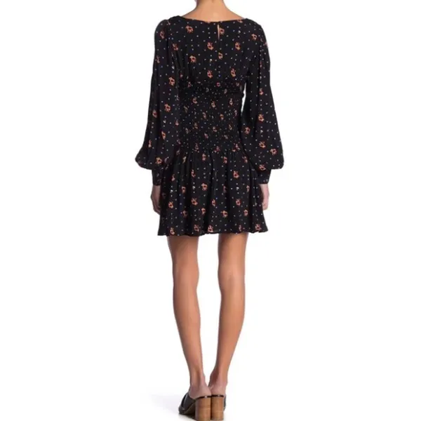 Free People Two Faces Smocked‎ Printed Mini Dress Black Combo Size Large - Image 3