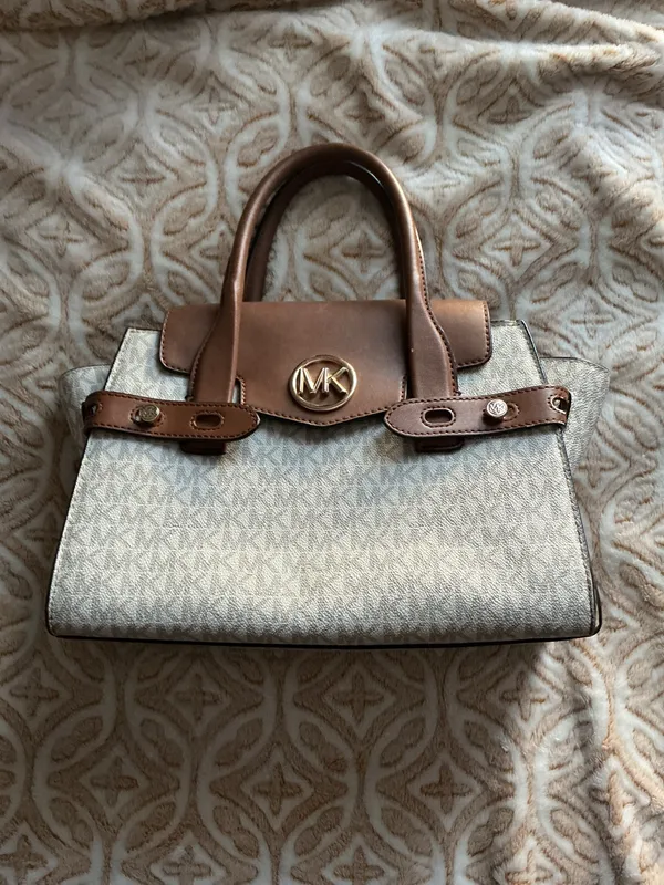 Michael Kors MK Logo Satchel • Brown & Tan • Structured Handbag - Image 2
