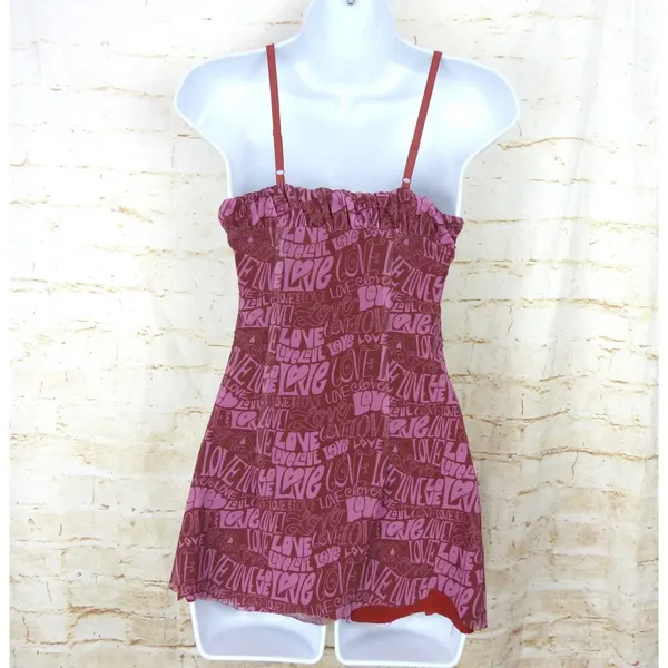 Urban Outfitters Love Mesh Tank Top Women S Pink Brown Sheer Cami Cut Hem Y2K - Image 5