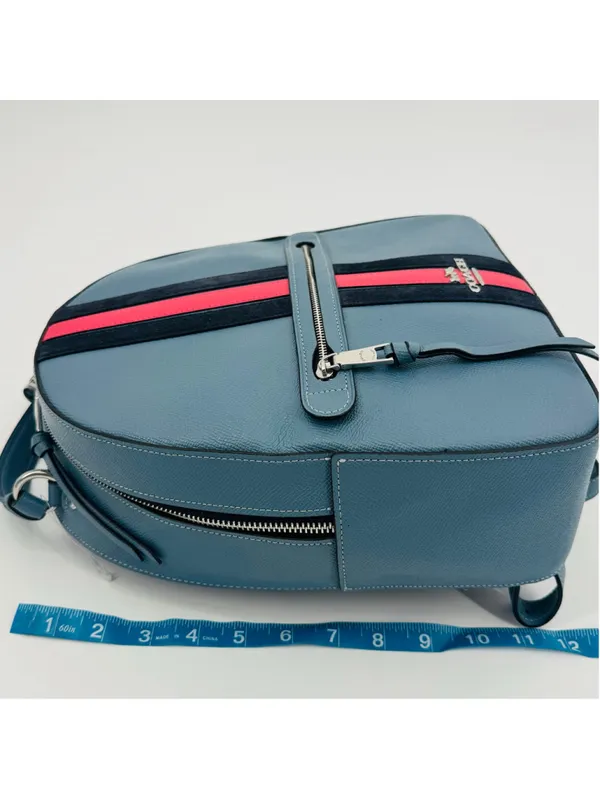 Coach CB872 Jordyn Backpack Crossgrain Leather Varsity Stripe Indigo - Image 11