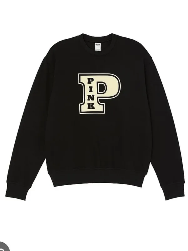 Victoria's Secret PINK Black Fleece Crewneck Sweatshirt Size Medium - Image 2