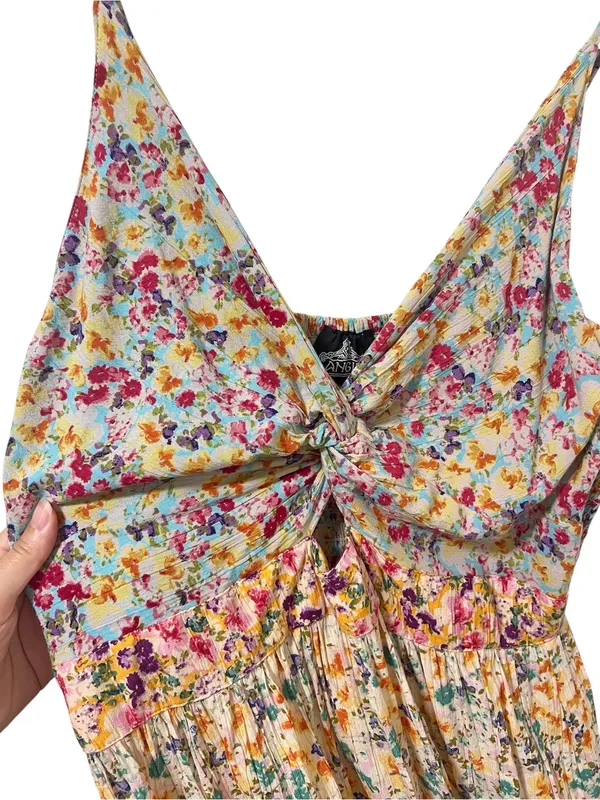 Angie Floral Peekaboo Twist Tiered Maxi Dress L Multicolor - Image 5