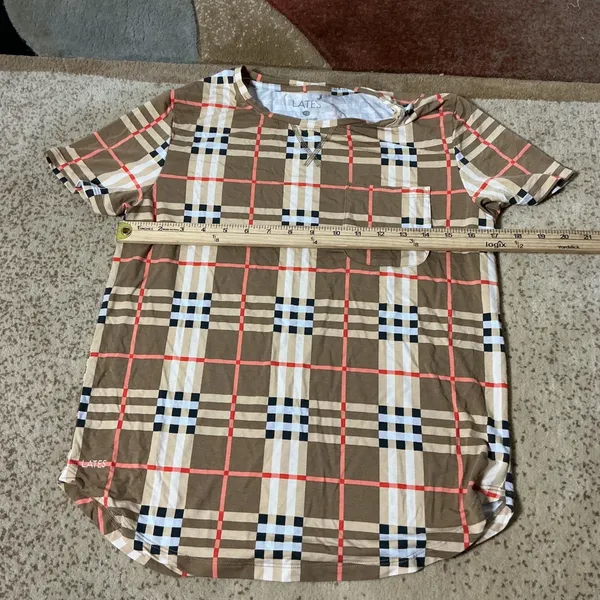 LATES Womens Tan Plaid Pajama Set Top‎ Pants XS 2 Piece Set Loungewear - Image 2