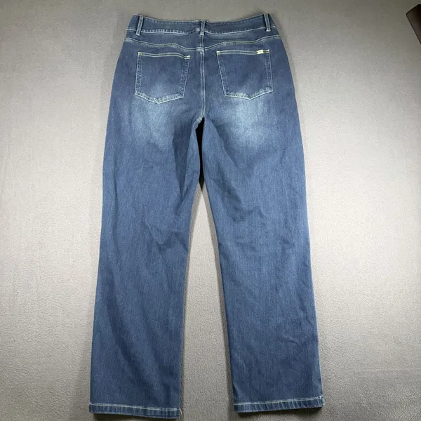 Halara Jeans Womens L Petite Blue Medium Wash Mid Rise Straight Stretch Denim - Image 12