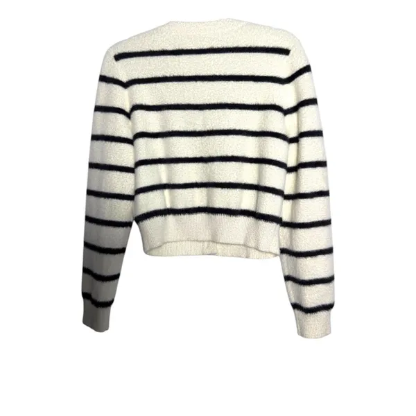 Goelia Eco-Friendly Mink Knitted Striped Cardigan Cream Black Gold Medium - Image 5