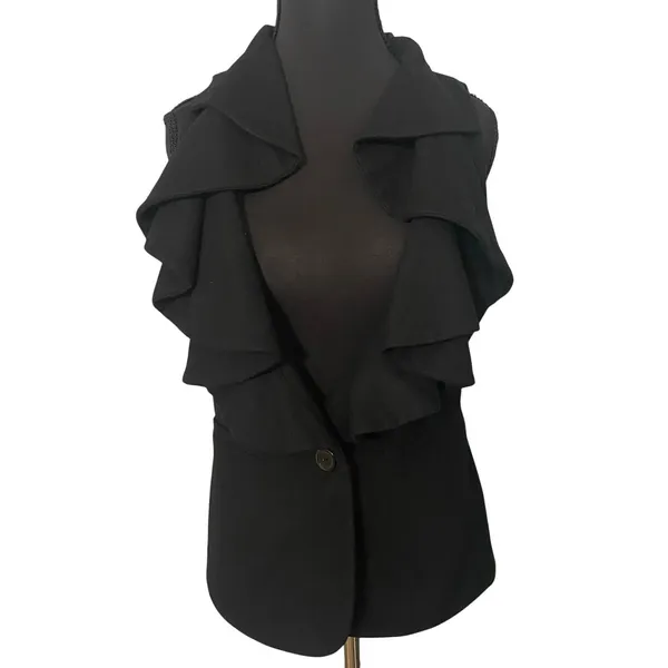 Anthropologie Tabitha Black Ruffle Collar Sleeveless Blazer Vest Wool Blend 6 - Image 2
