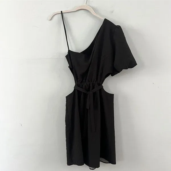 NWT Gianni Bini‎ Ari One Shoulder Puff Sleeve Black Floral Mini Dress - Image 4