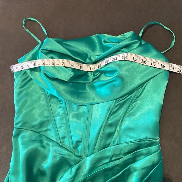 Women’s Green Full Length Prom Dress Criss Cross Straps Leg Slit Size 10 *READ - Image 10