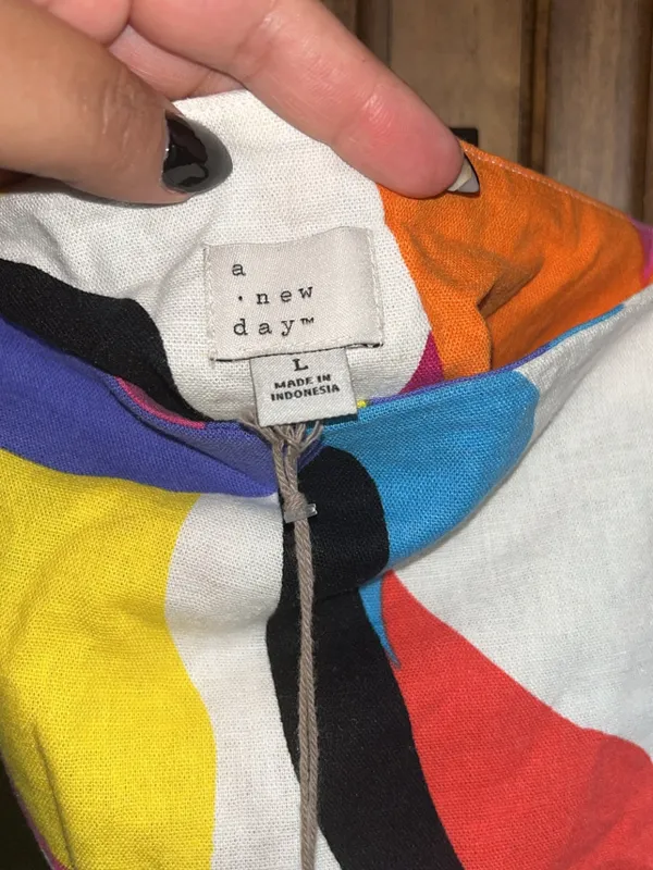 A New Day Linen-Blend Dress Womens L .Colorful Abstract Mini Shift Mod Artsy - Image 8