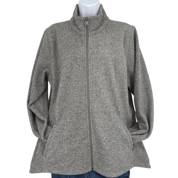 Athleta Stroll Fleece Full Zip‎ Jacket Heathered Grey XL Mock Neck Activewear - Image 2