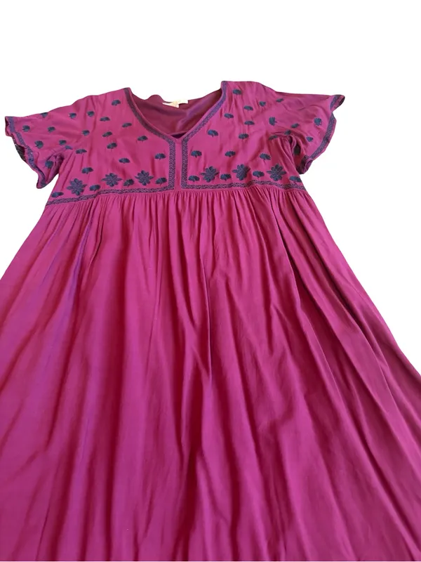 Polagram Stretchy Midi Dress Embroidered Short Sleeve Bohemian Boho Size Small - Image 6