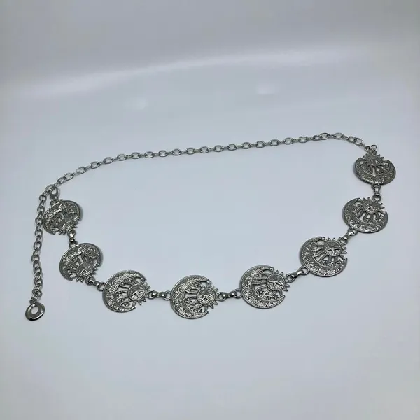Vintage Y2K Celestial Silver Sun and Moon Chain Belt, 19.5–39 Inches, X7GA1149 - Image 6