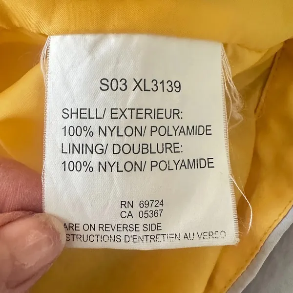 Columbia Packable Windbreaker‎ Jacket Womens Large Yellow Grey Hooded Full Zip - Image 7