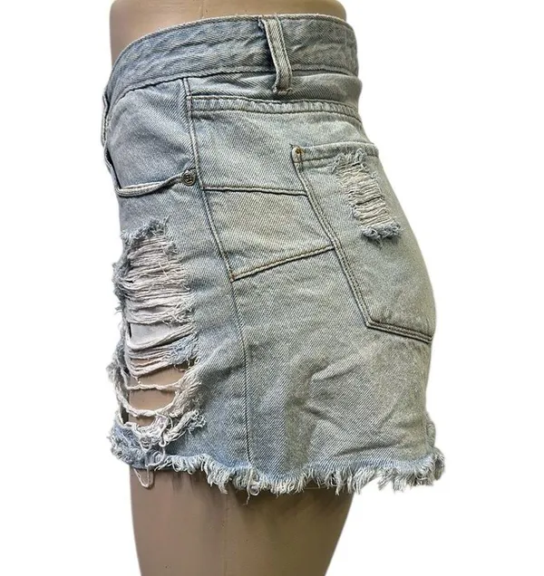 Gogo Jeans High Rise Light Wash Distressed Ripped Blue Jean Shorts 33 Juniors 17 - Image 4
