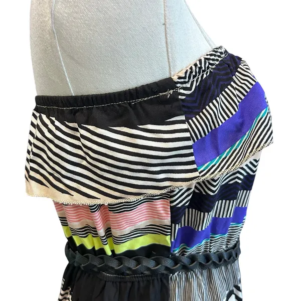 TRIXXI Maxi Dress Large w/ Belt Tube Top Y2K Artsy Patchwork Ruffle Blouson - Image 6