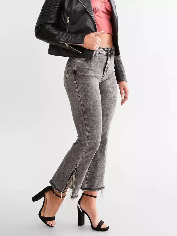 Blue B Rhinestone High Rise Cropped Flare Jeans in washed black XS/25 - Image 3