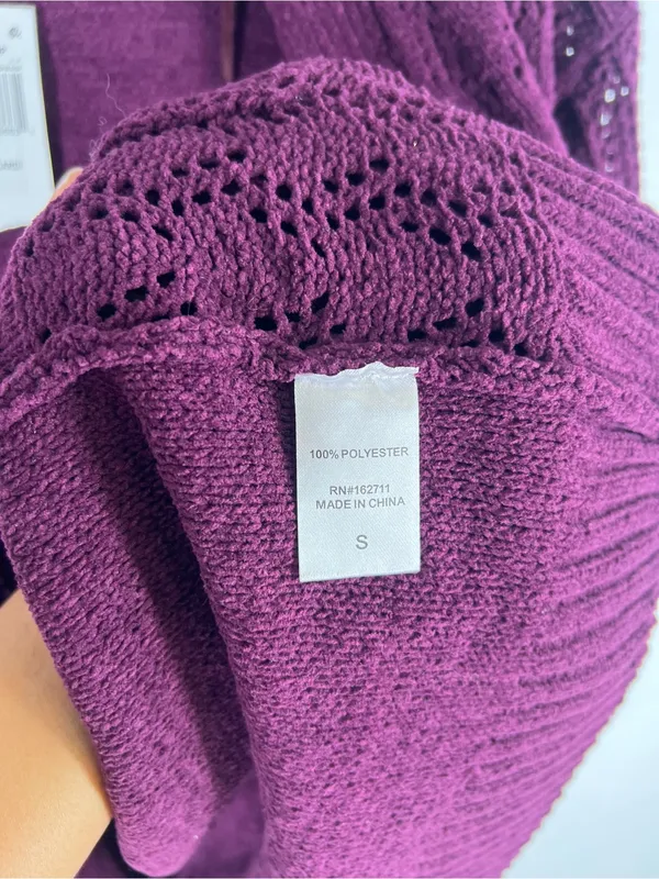 Hooked Up Cozy Cardi Winter Bloom Purple Pointelle Open Front Cardigan S NWT - Image 8
