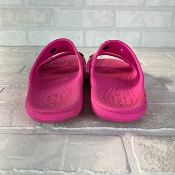 Crocs Classic Sandals Womens 7 Men 5 Pink Charms Two Double Strap Bright Comfort - Image 4