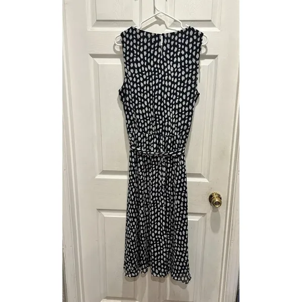 MSK Navy Blue White Abstract Polka Dot Sleeveless Chiffon Midi Dress Size‎ 14 - Image 4