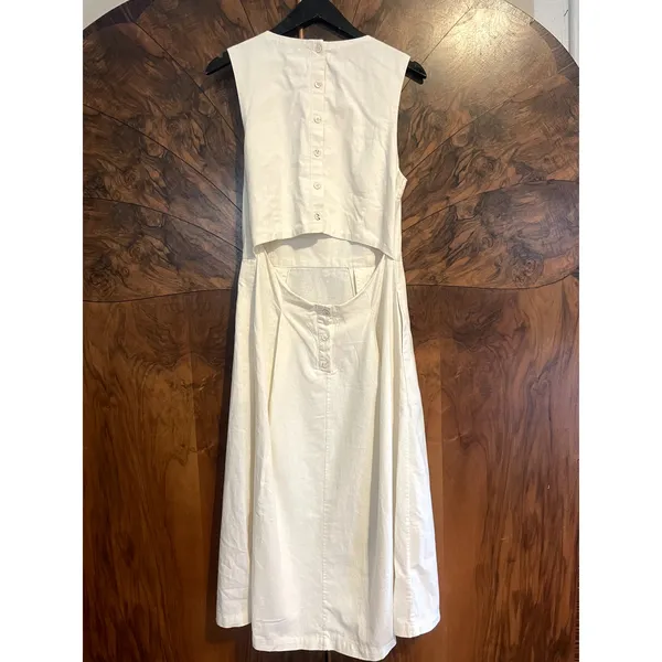 ADRIANO GOLDSCHMIED Libby Button Back Midi Dress w Pockets LINEN White Medium M - Image 12