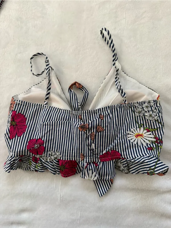 TRAC Floral Stripe Two Piece Set Ruffle Shorts & Tie Front Crop Top S - Image 8