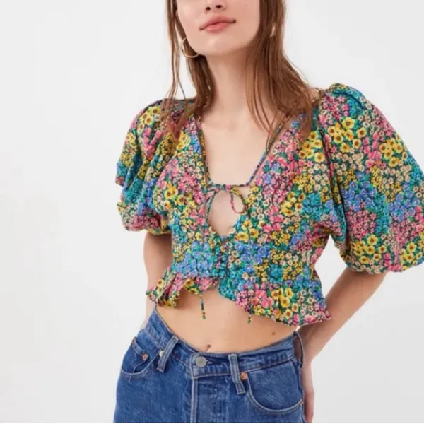For Love And Lemons Ruth Crop Top Puff‎ Sleeve Multi Color Top S. $149 - Image 3