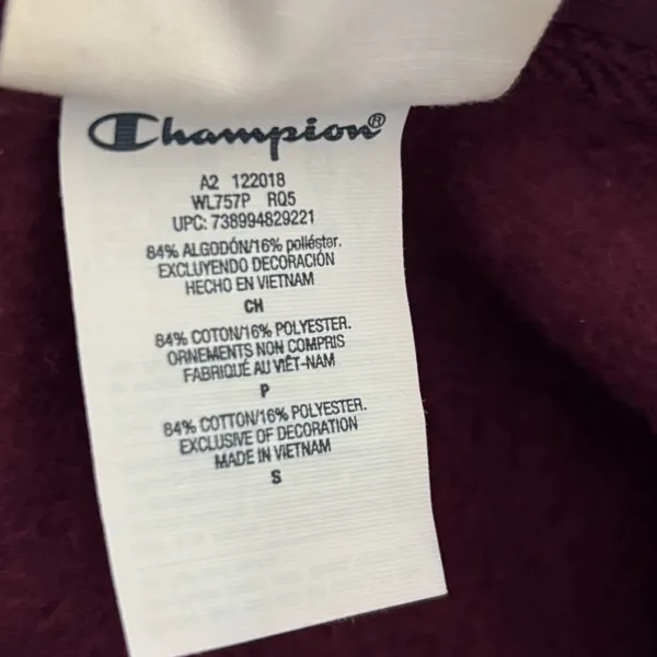 Champion Reverse Weave Hoodie Small Women's All Over Logo Print Burgundy Maroon - Image 9