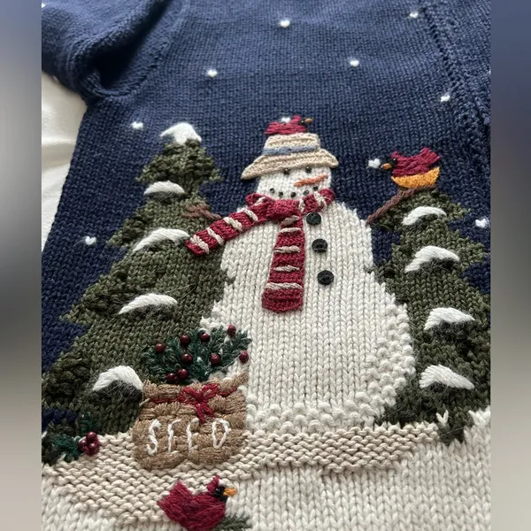 Vintage Croft & Barrow winter snowman embroidered zip-up cardigan sweater. NWT - Image 3