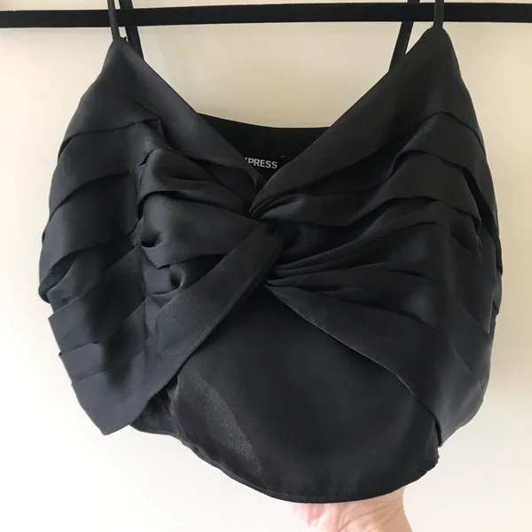 Express Satin High Rise Wide Leg Pant Ruffle Crop Tank Set, NWT, Medium, Black - Image 9